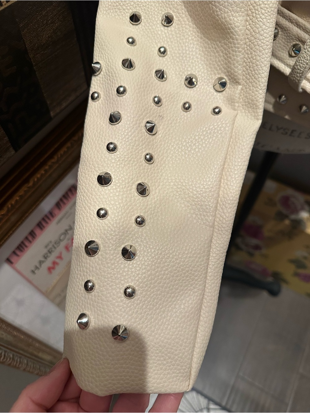 Azalea Wang Studded Cream Leather Moto Jacket — NWOT - Picture 8 of 14